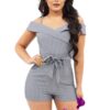 Grey and White Stripe Romper