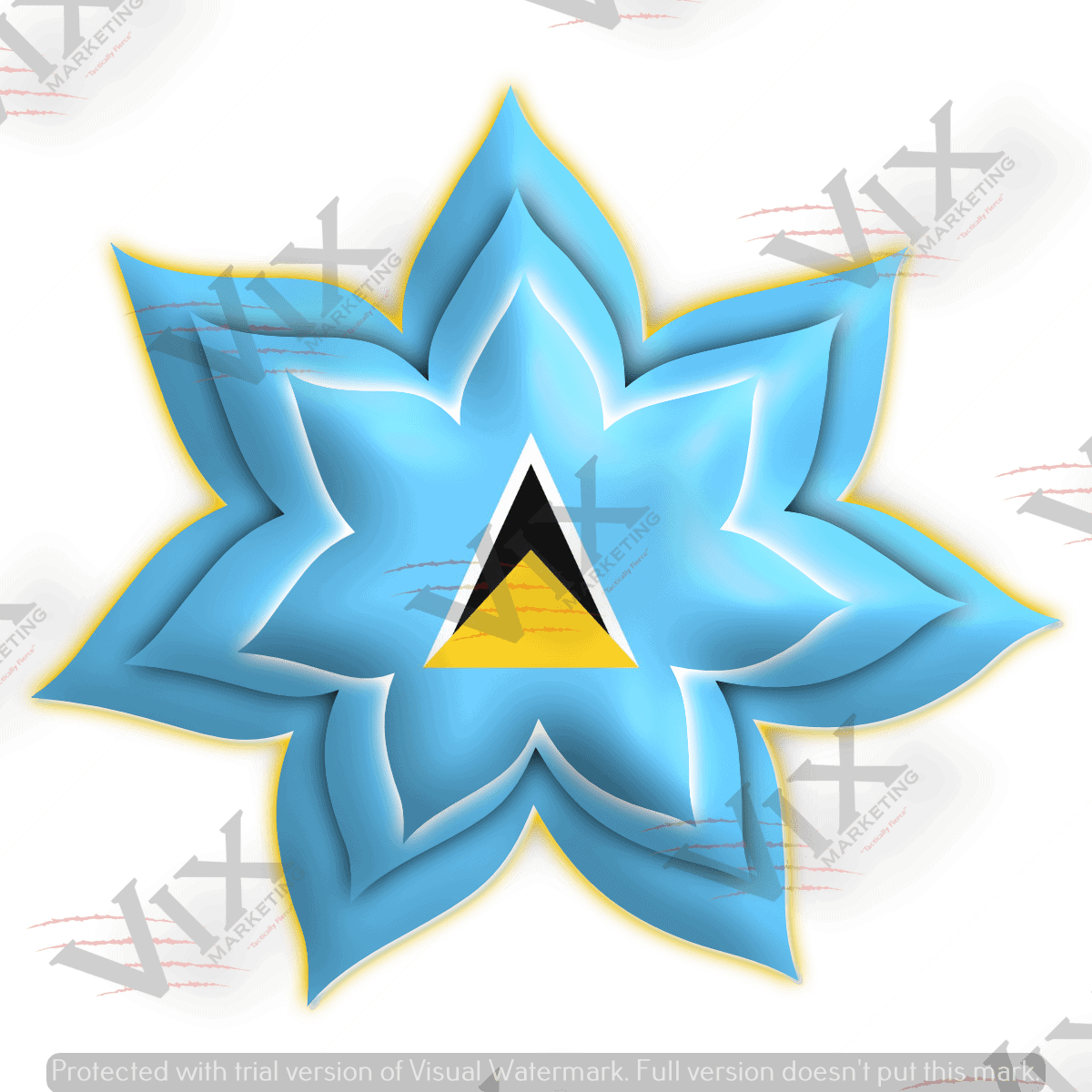 Download 3d Pointed Layered Flower Yellow Black White Glow Levels St Lucian Flag Center Original Graphics 4 X 4 300dpi Cmyk Color Palette Svg Pdf Png Format Transparent Background Omniverce