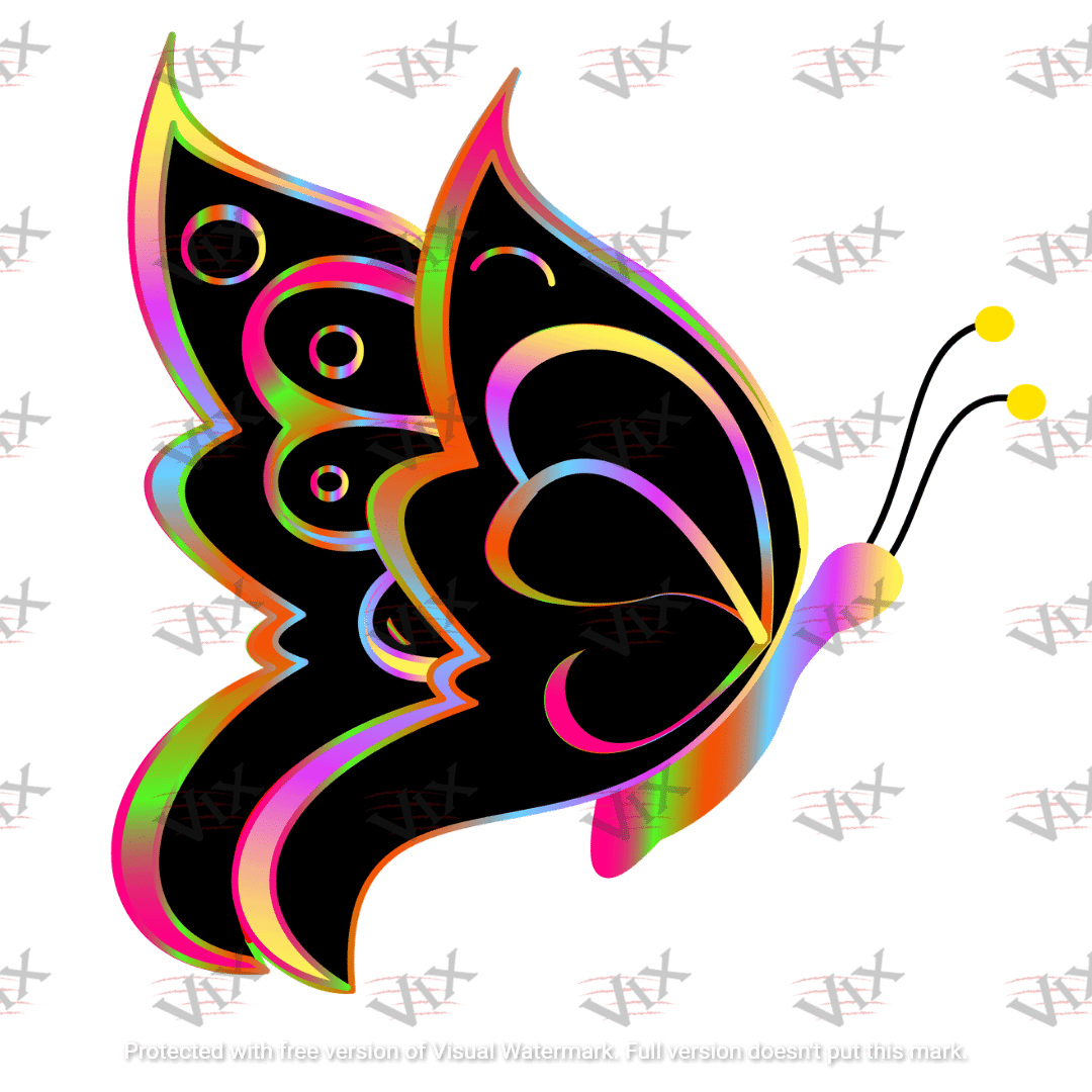 Download Neon Butterfly Black Main Color W Neon Rainbow Wing Outline Neon Stripe Gradient Body Black Antennae W Yellow Tips High Resolution 11 X 8 5 300 Dpi Cmyk Palette Svg Png Pdf Format Transparent