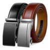 Mens Belt 2 Pack, 100% Leather Ratchet Click Belt Dress with Slide Buckle 1 3/8