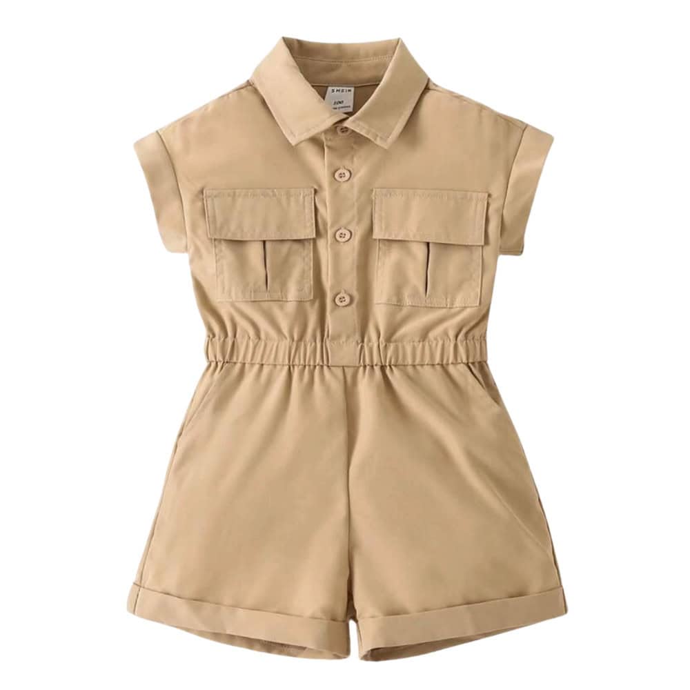 SHEIN Girls Flap Pocket Romper ( Beige) – Omniverce