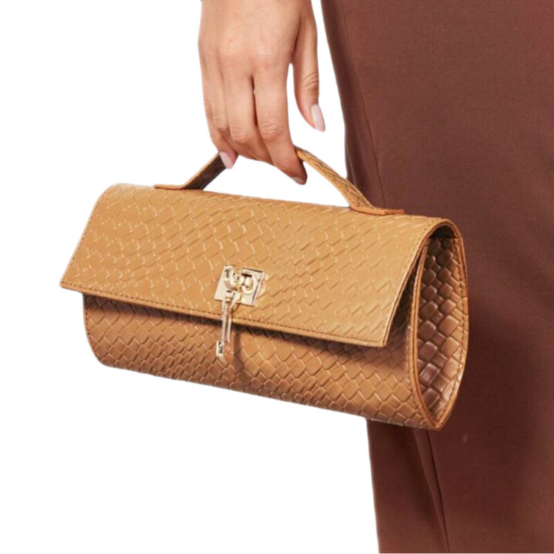 Brown Woven Top Handle Bag