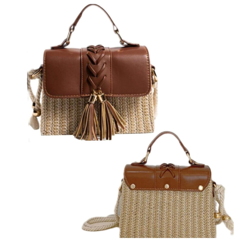 Woven Box-Shaped Rattan Handheld And Crossbody Dual-Use Women's Bag