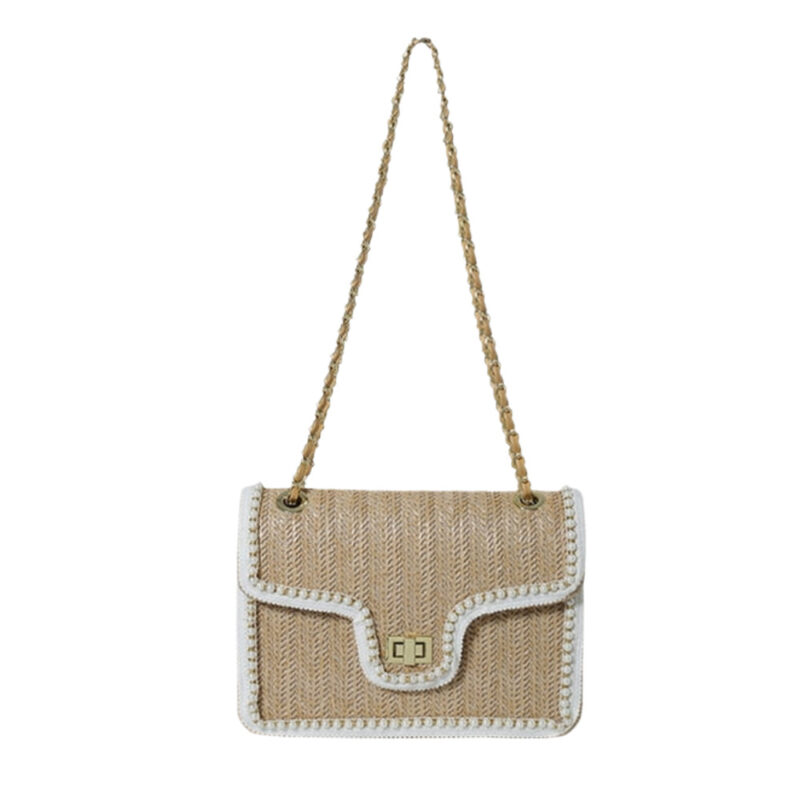 Khaki Pearl Embellished Straw Bag