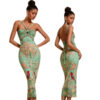 Light Green Tropical Halter Midi Dress